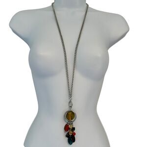 New York & Company NY Vintage Silver-Toned Beaded Pendant Necklace